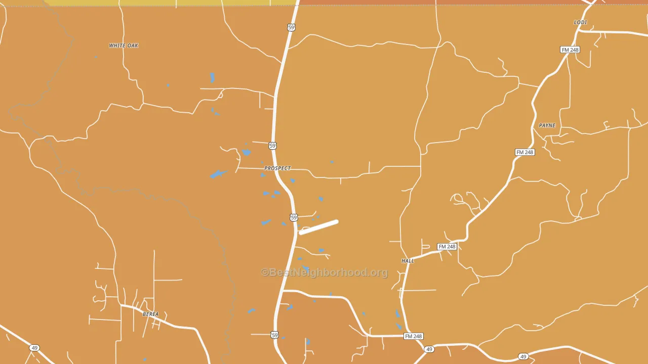 Map of the best neighborhoods in the Prospect area, with better matches in green and worse matches in red