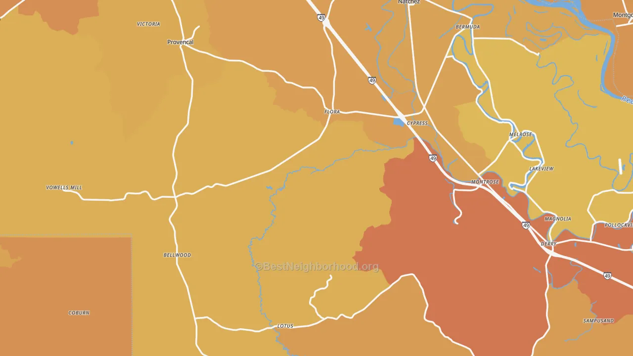 Map of the best neighborhoods in the Provencal area, with better matches in green and worse matches in red