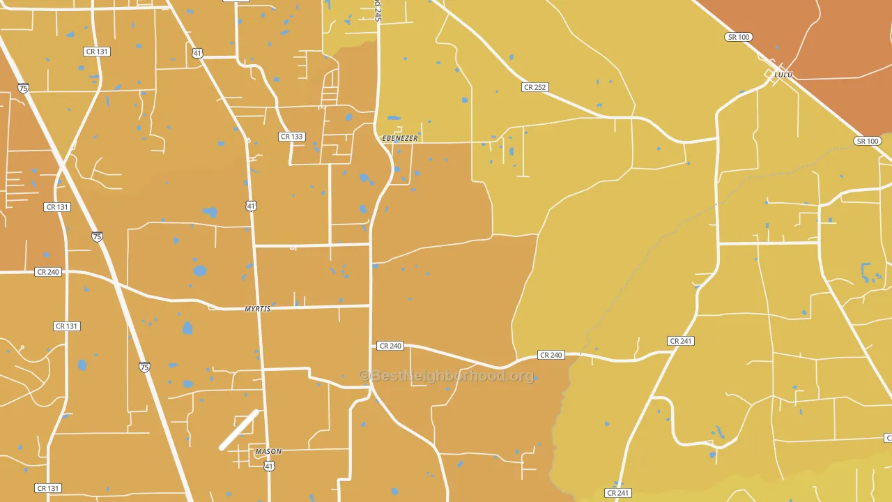 Map of the best neighborhoods in the Providence area, with better matches in green and worse matches in red