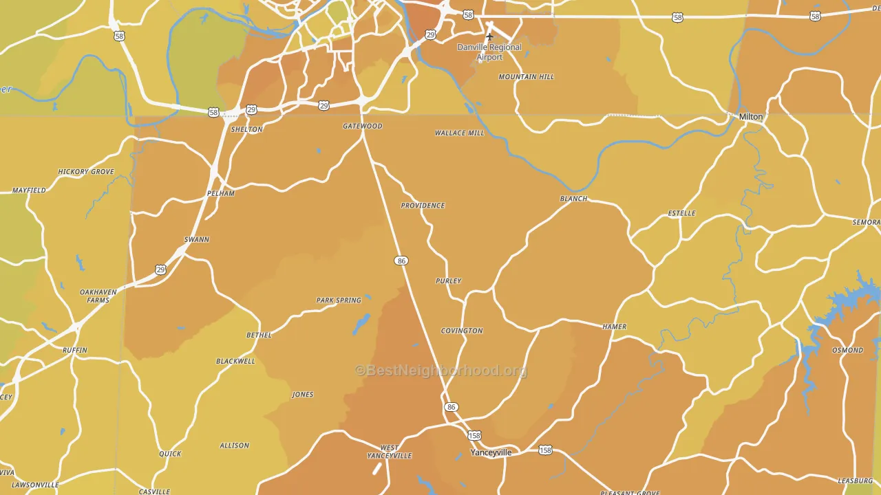 Map of the best neighborhoods in the Providence area, with better matches in green and worse matches in red