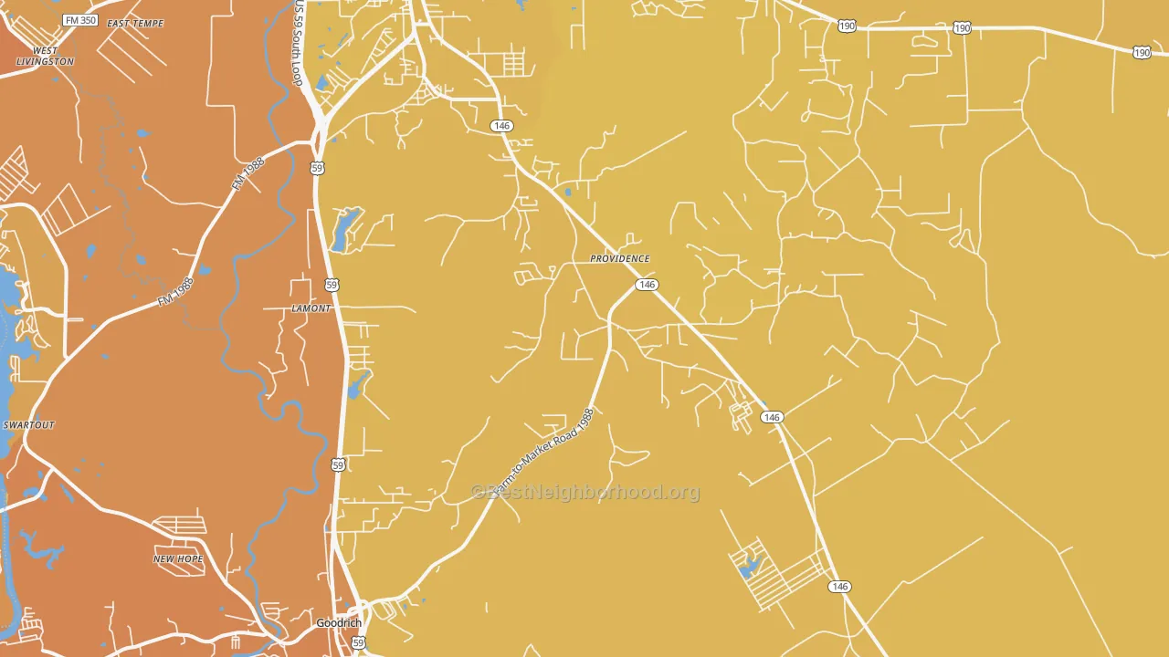 Map of the best neighborhoods in the Providence area, with better matches in green and worse matches in red