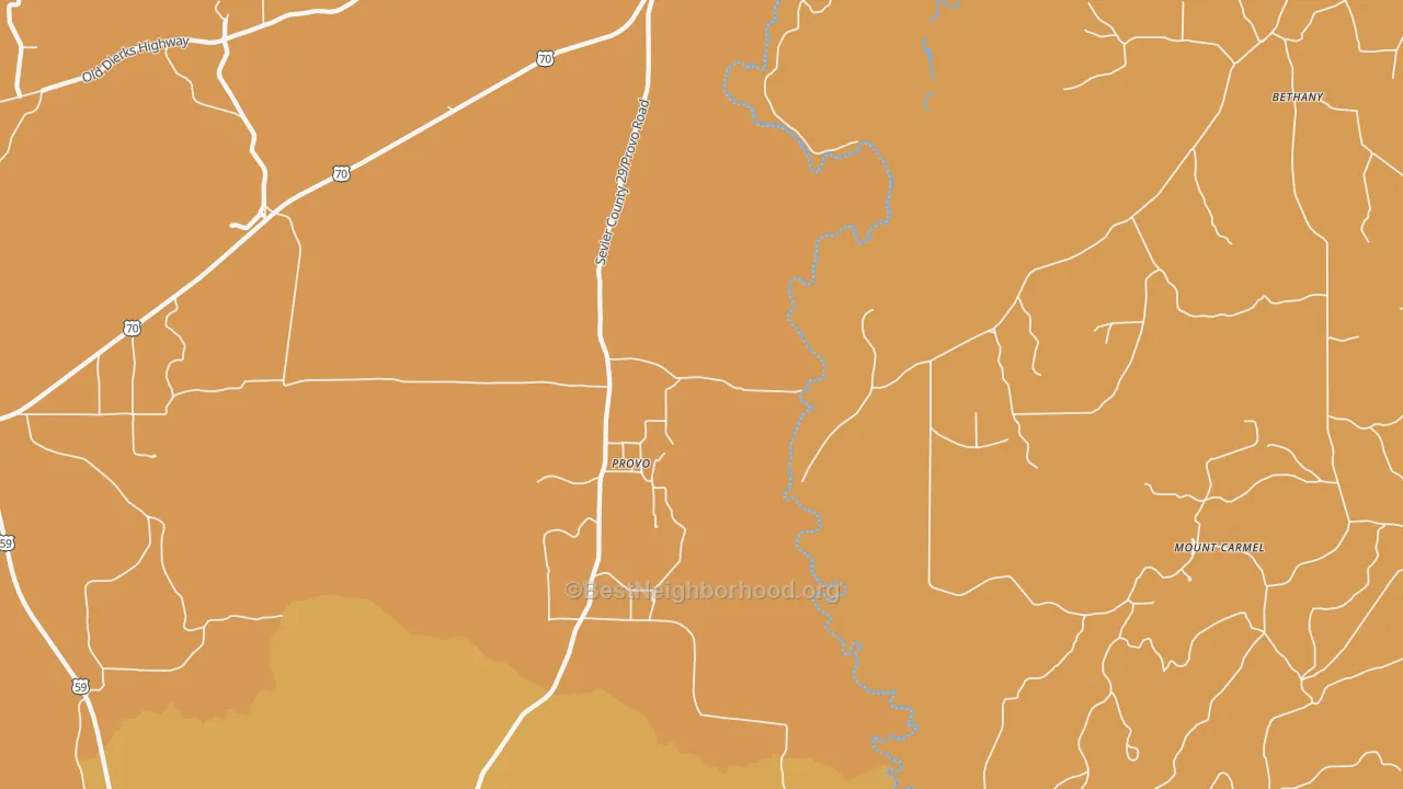 Map of the best neighborhoods in the Provo area, with better matches in green and worse matches in red