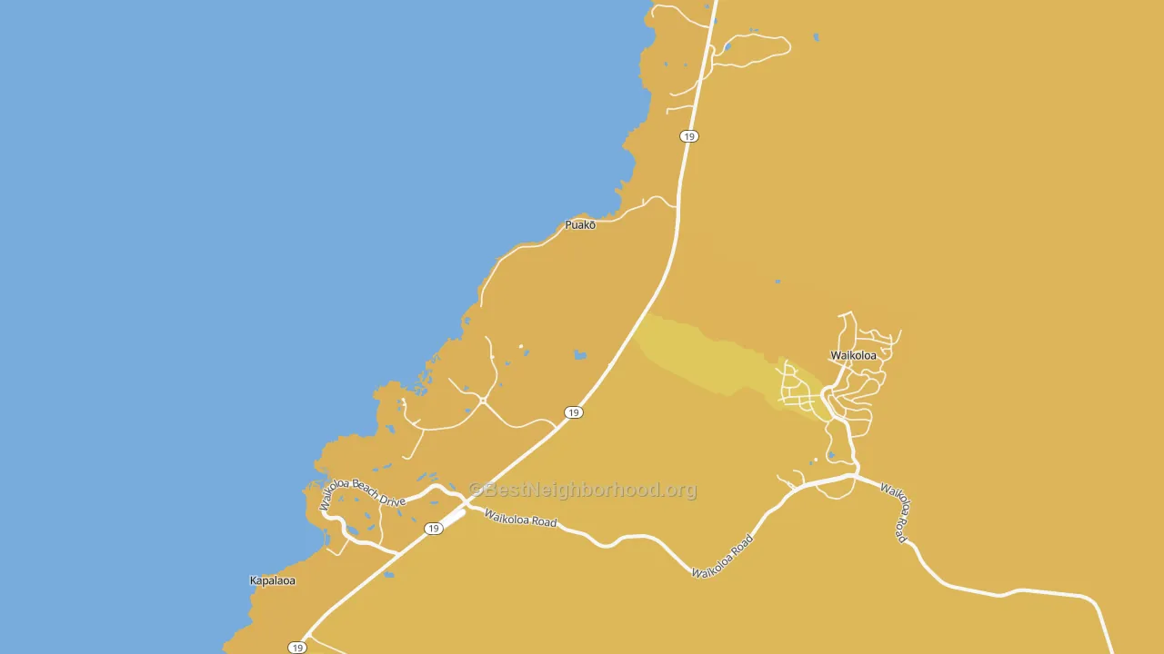 Map of the best neighborhoods in the Puako area, with better matches in green and worse matches in red