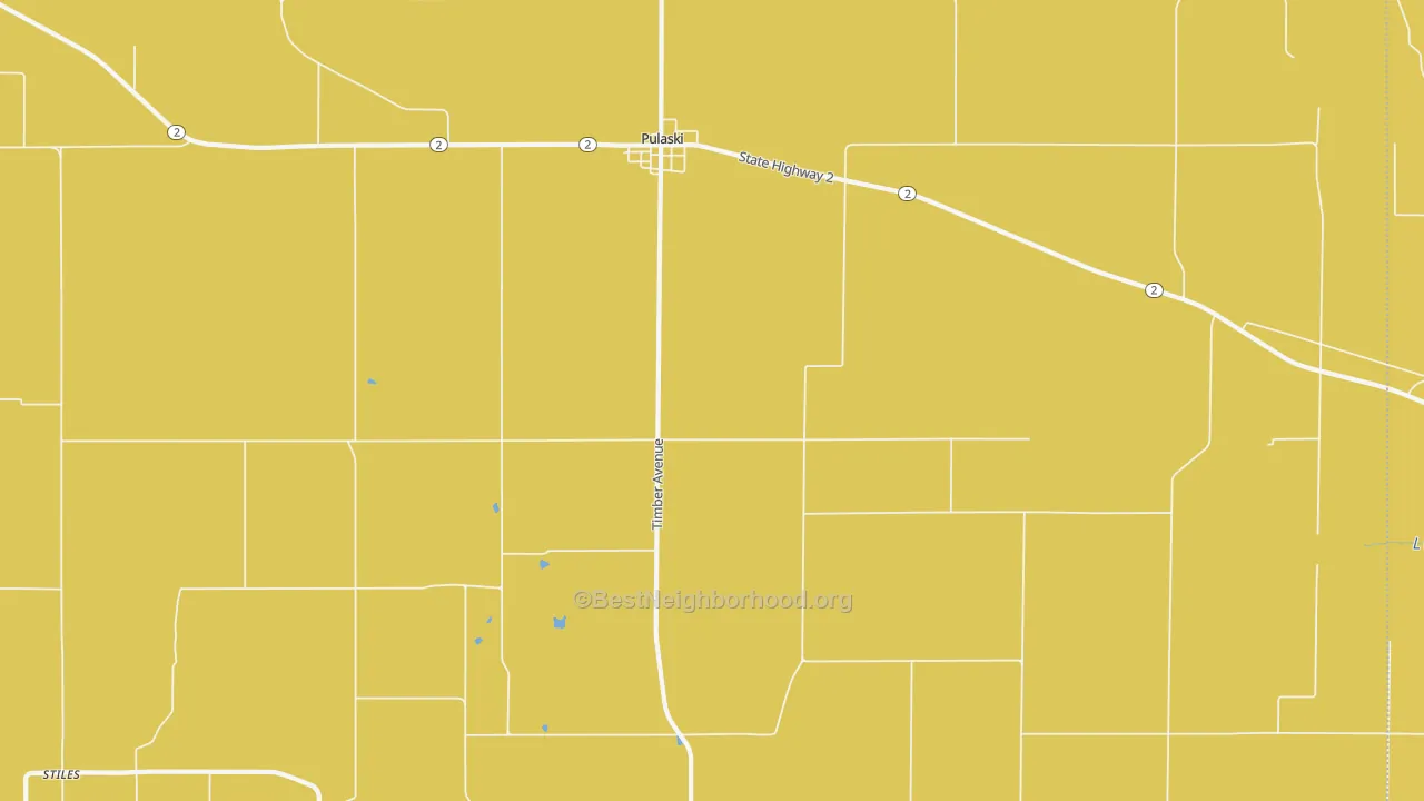 Map of the best neighborhoods in the Pulaski area, with better matches in green and worse matches in red