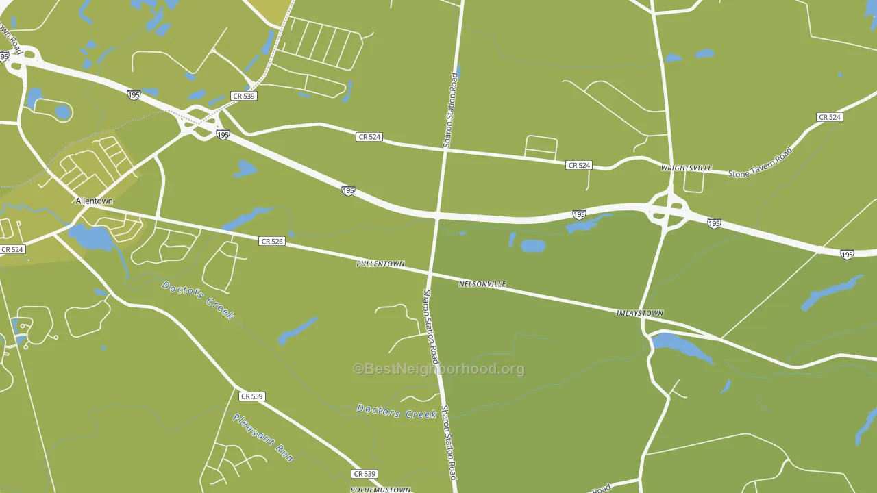 Map of the best neighborhoods in the Pullentown area, with better matches in green and worse matches in red
