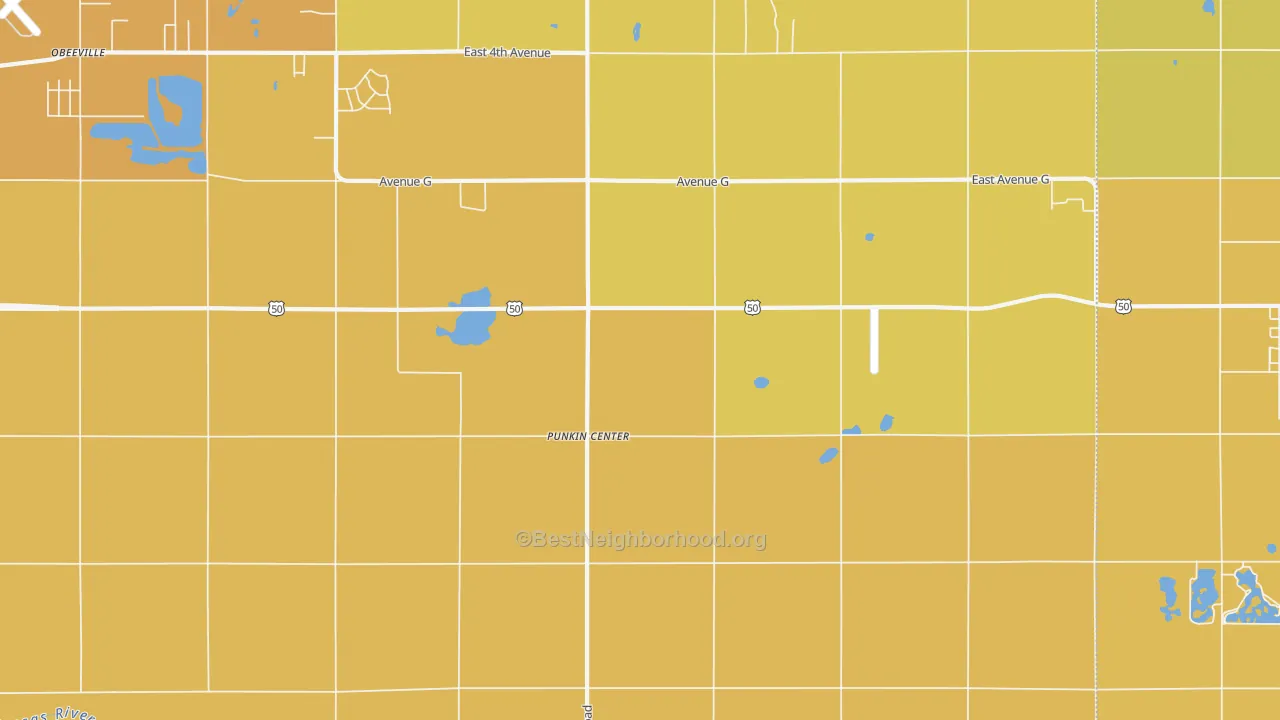Map of the best neighborhoods in the Punkin Center area, with better matches in green and worse matches in red
