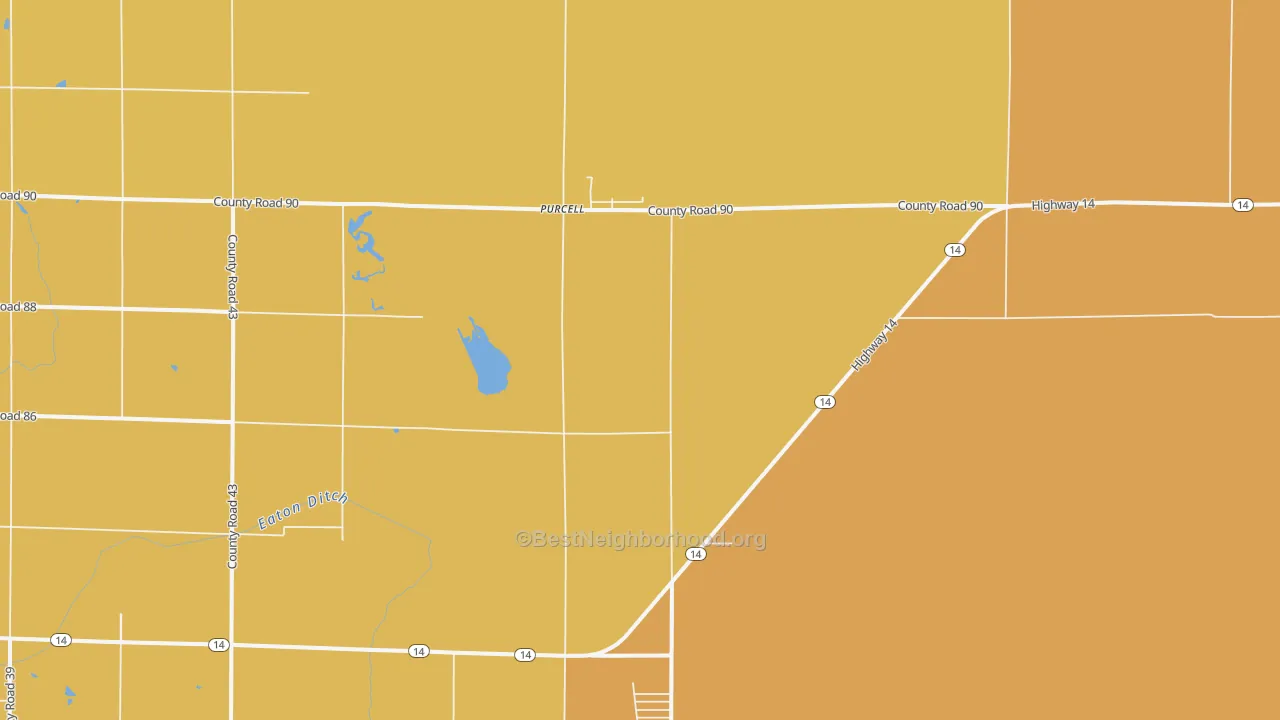 Map of the best neighborhoods in the Purcell area, with better matches in green and worse matches in red