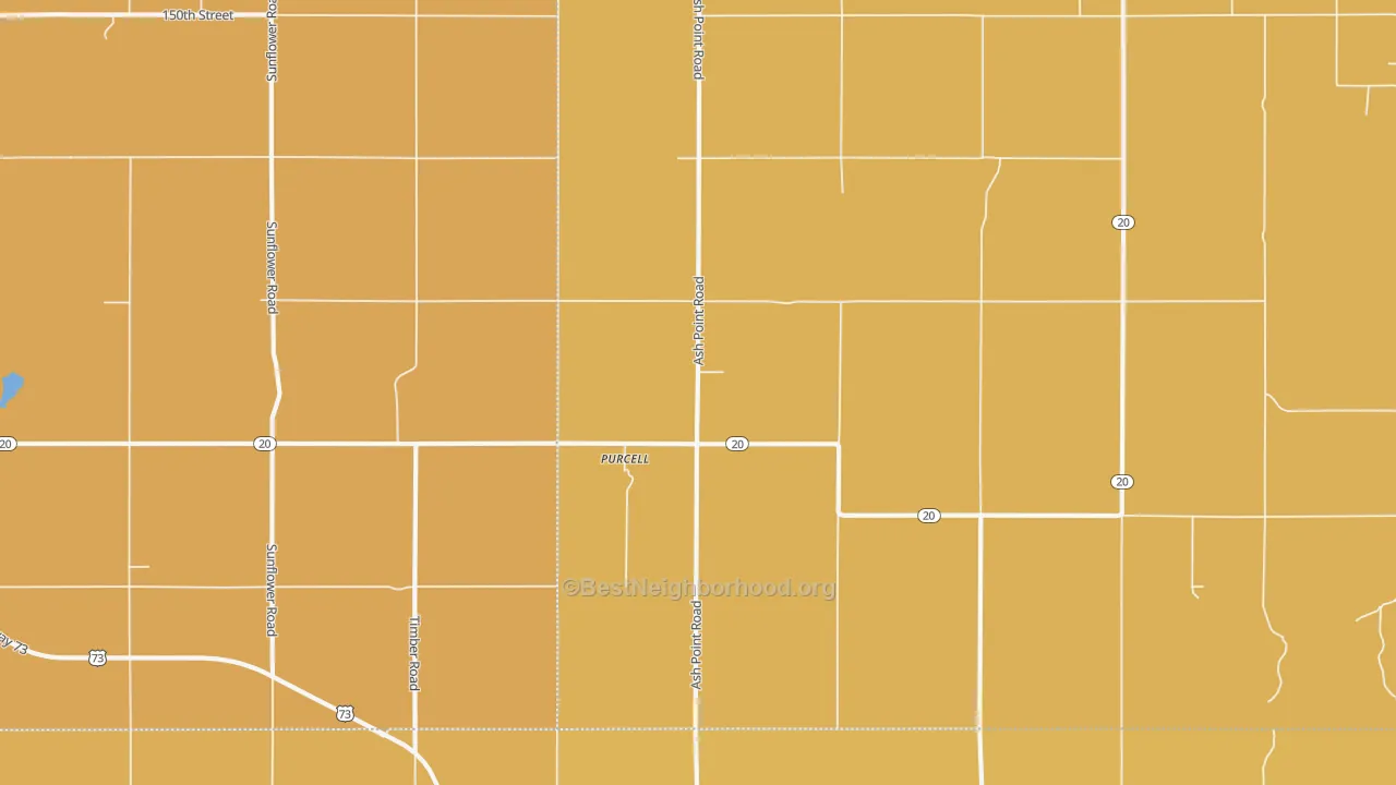Map of the best neighborhoods in the Purcell area, with better matches in green and worse matches in red