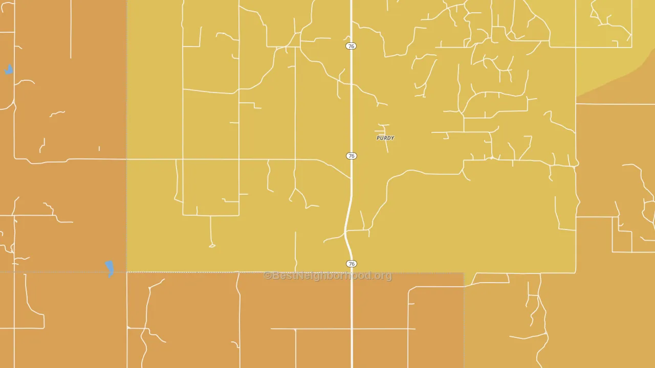 Map of the best neighborhoods in the Purdy area, with better matches in green and worse matches in red
