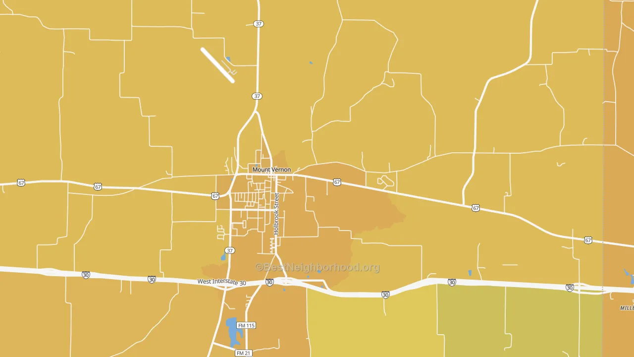 Map of the best neighborhoods in the Purley area, with better matches in green and worse matches in red