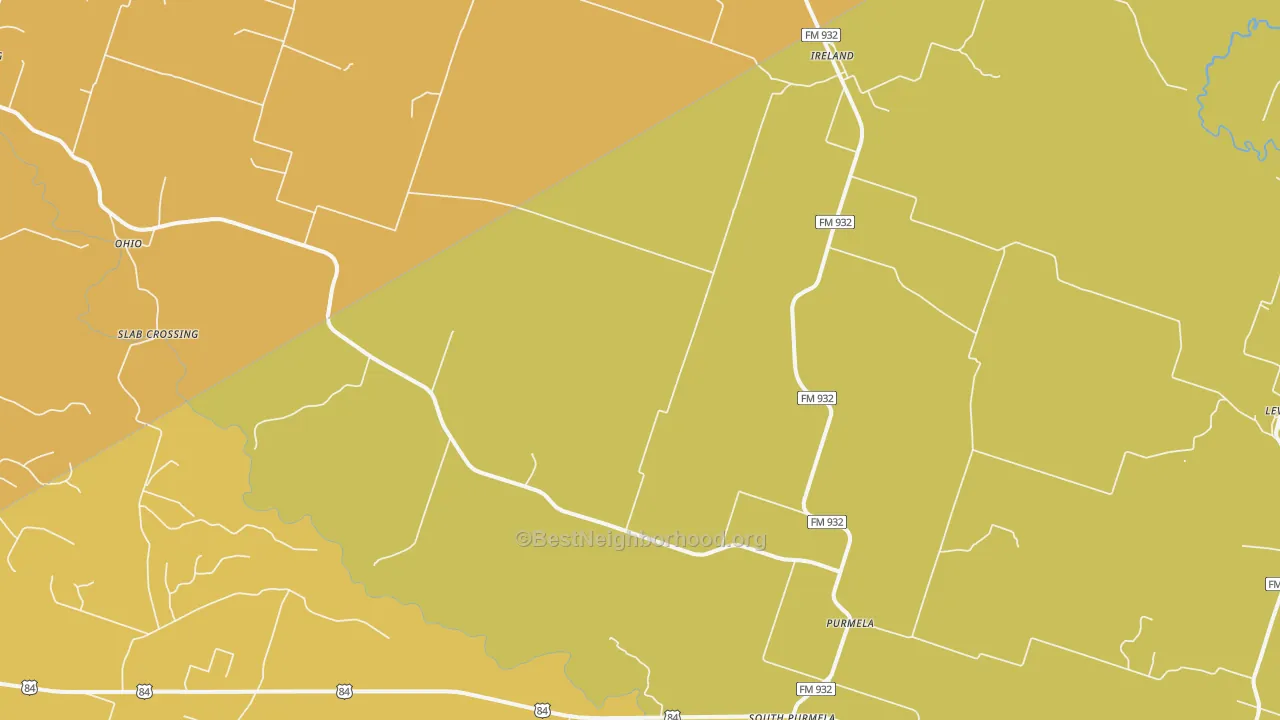 Map of the best neighborhoods in the Purmela area, with better matches in green and worse matches in red