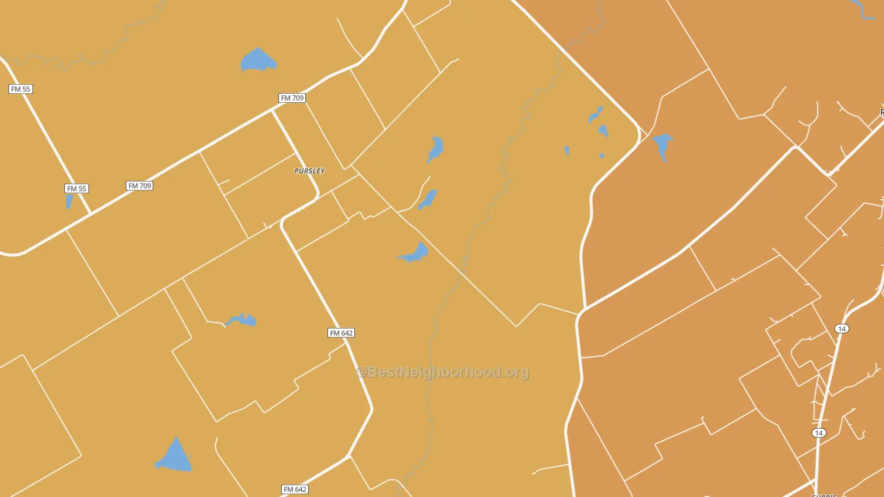 Map of the best neighborhoods in the Pursley area, with better matches in green and worse matches in red