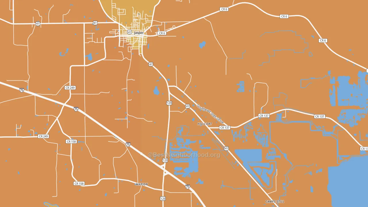 Map of the best neighborhoods in the Purvis Still area, with better matches in green and worse matches in red
