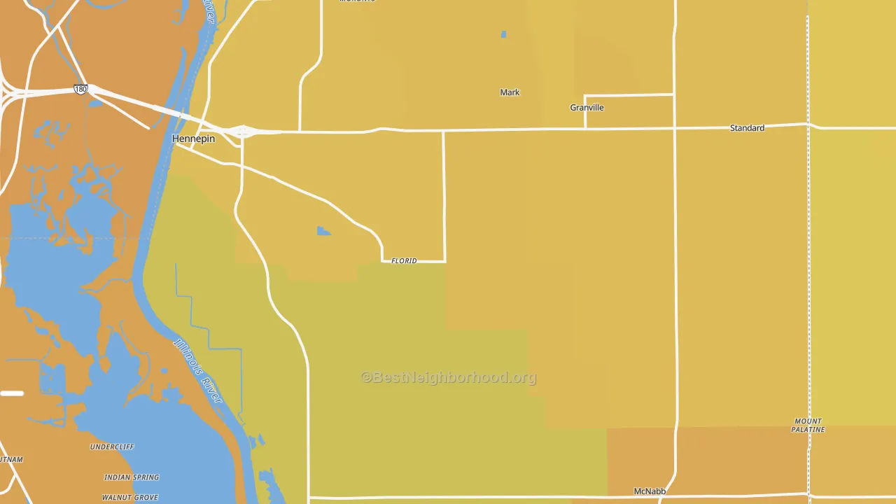 Map of the best neighborhoods in the Putnam County area, with better matches in green and worse matches in red