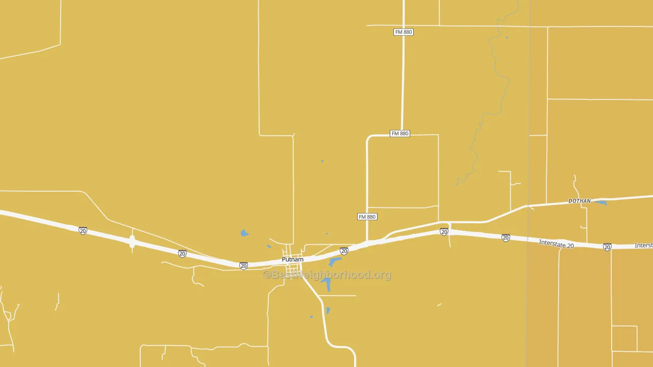 Map of the best neighborhoods in the Putnam area, with better matches in green and worse matches in red