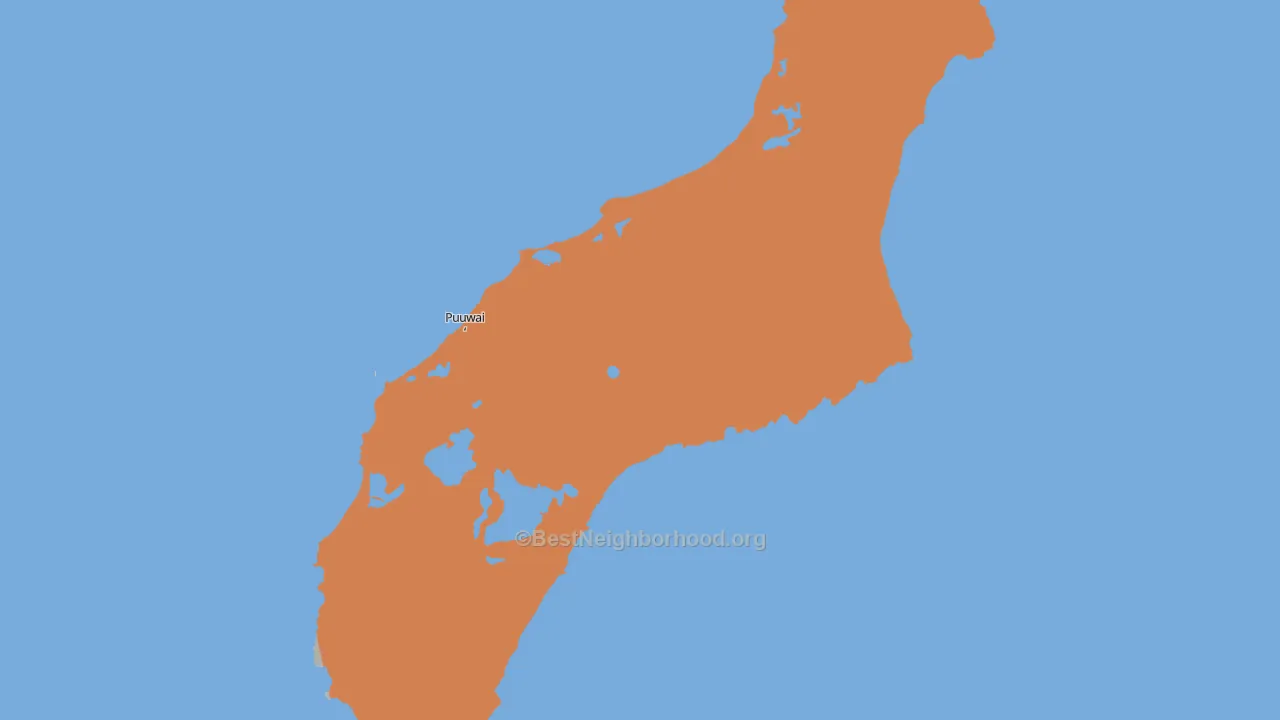 Map of the best neighborhoods in the Puuwai area, with better matches in green and worse matches in red