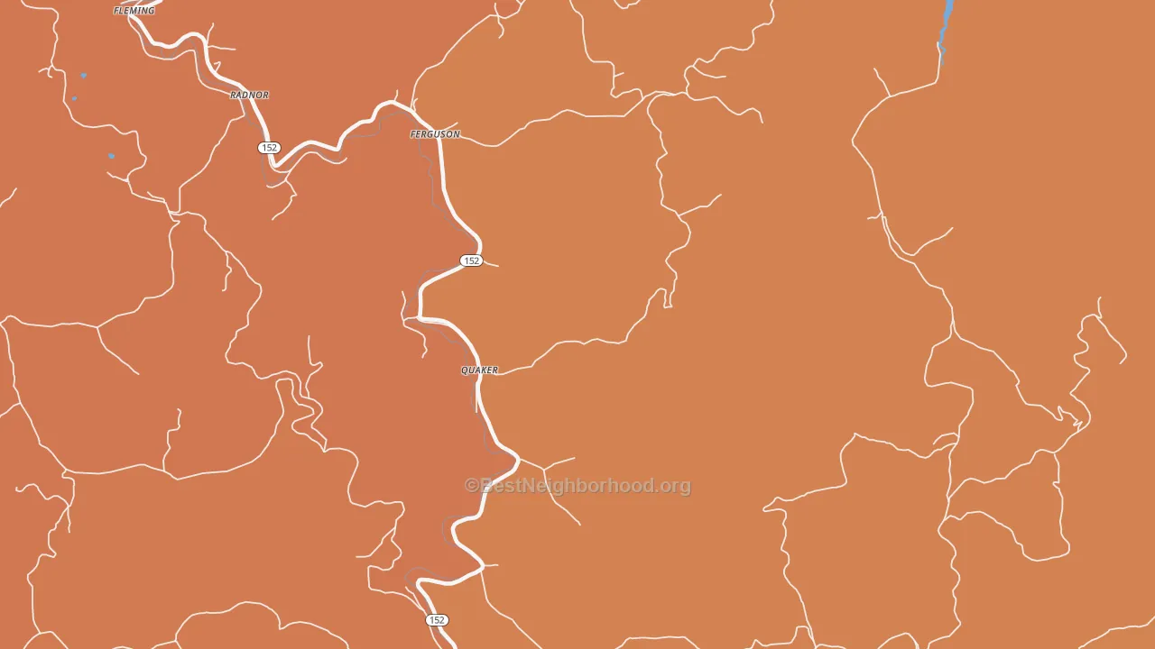 Map of the best neighborhoods in the Quaker area, with better matches in green and worse matches in red