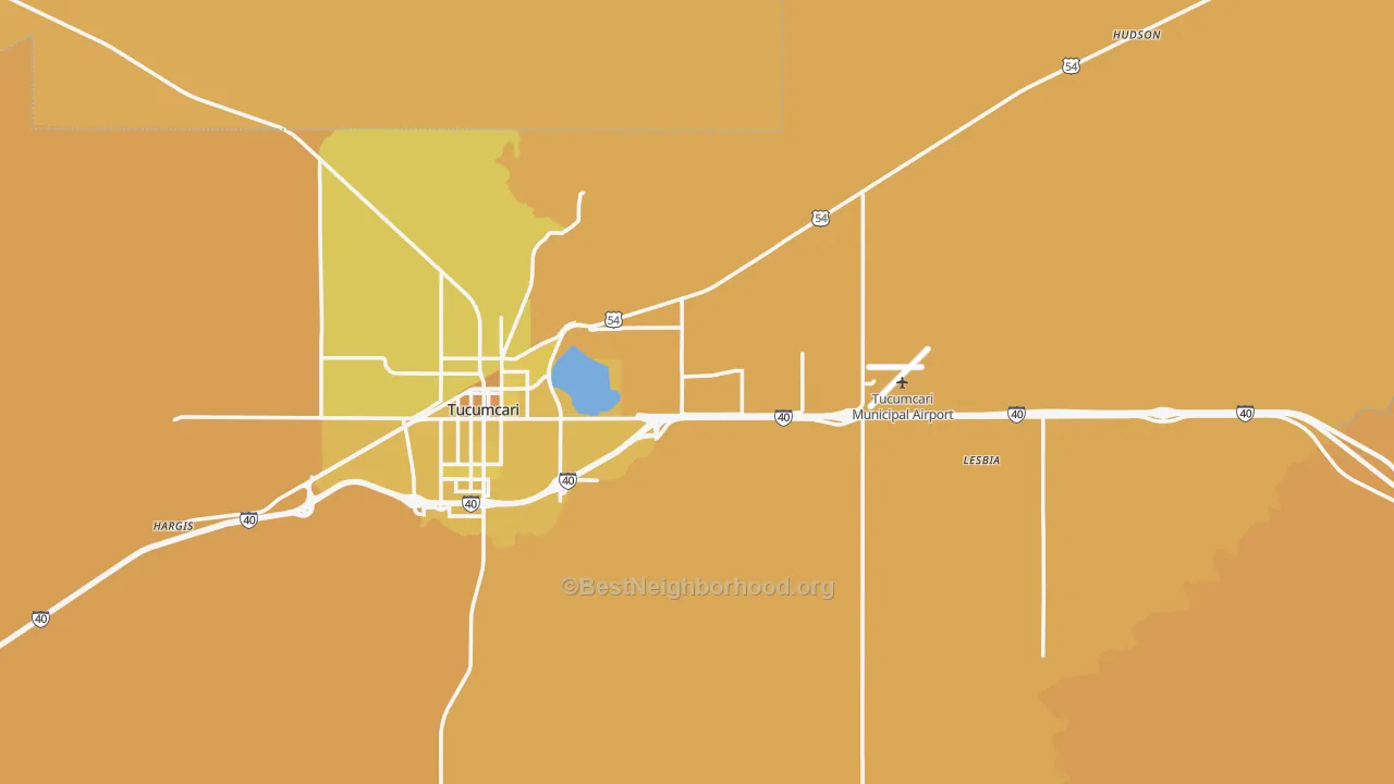 Map of the best neighborhoods in the Quay County area, with better matches in green and worse matches in red