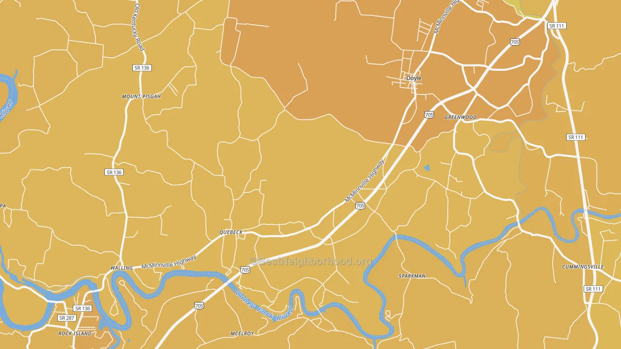 Map of the best neighborhoods in the Quebeck area, with better matches in green and worse matches in red