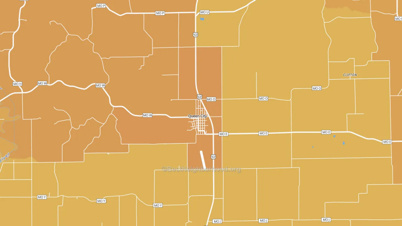 Map of the best neighborhoods in the Queen City area, with better matches in green and worse matches in red