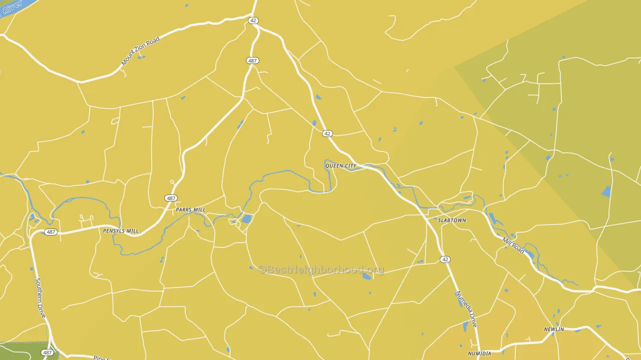 Map of the best neighborhoods in the Queen City area, with better matches in green and worse matches in red