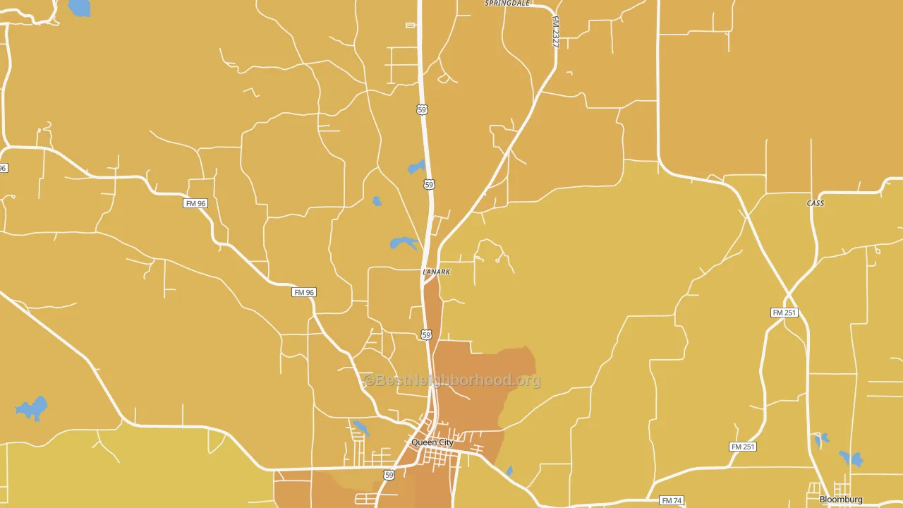 Map of the best neighborhoods in the Queen City area, with better matches in green and worse matches in red