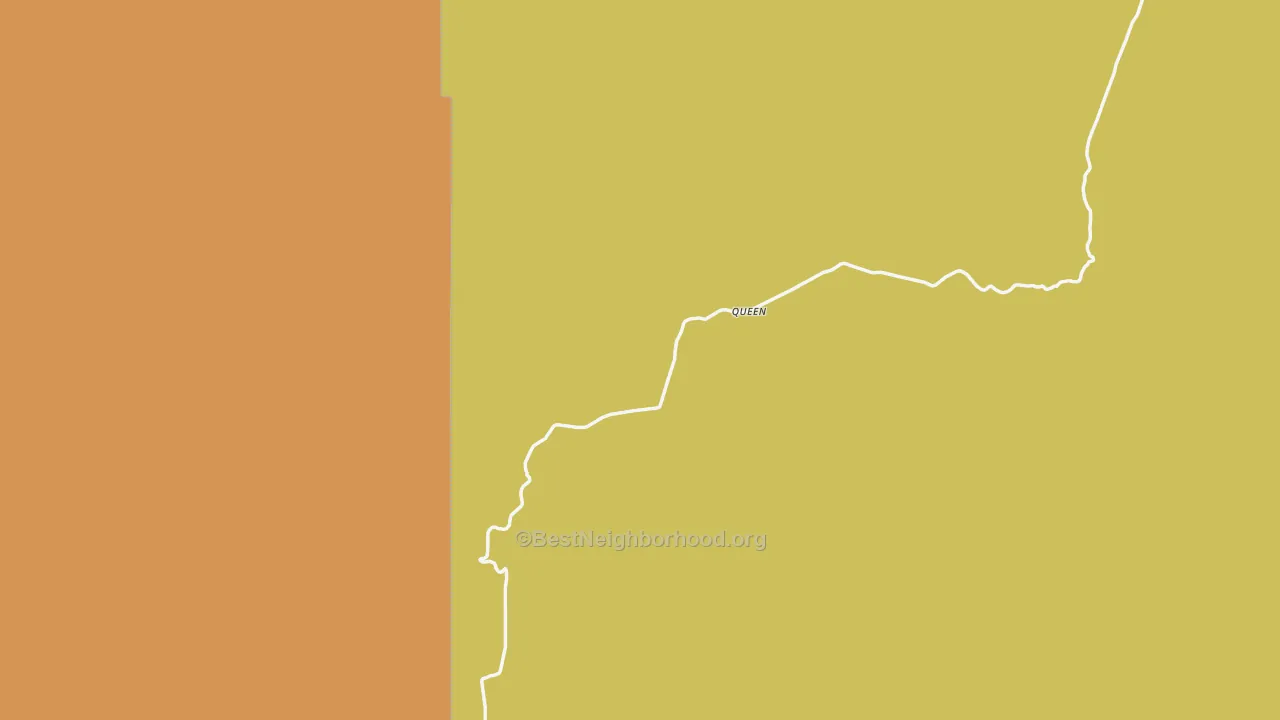 Map of the best neighborhoods in the Queen area, with better matches in green and worse matches in red