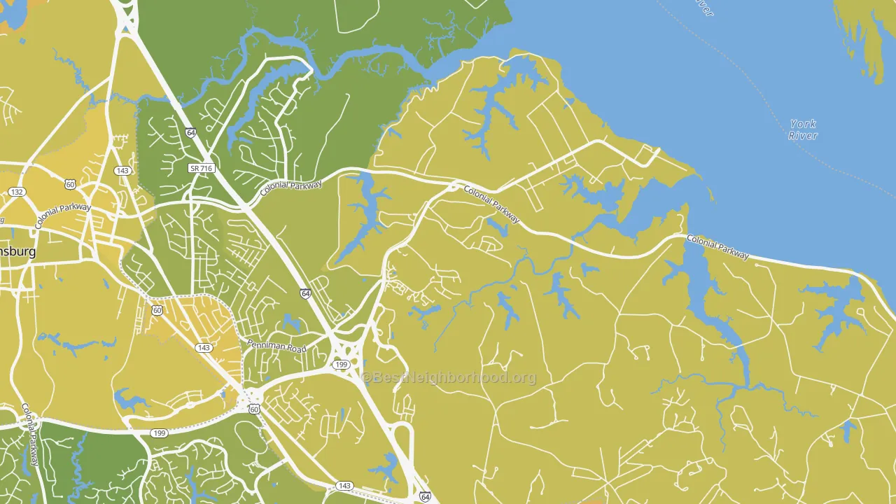 Map of the best neighborhoods in the Queens Lake area, with better matches in green and worse matches in red