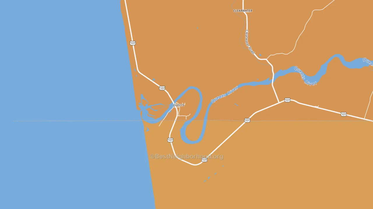 Map of the best neighborhoods in the Queets area, with better matches in green and worse matches in red