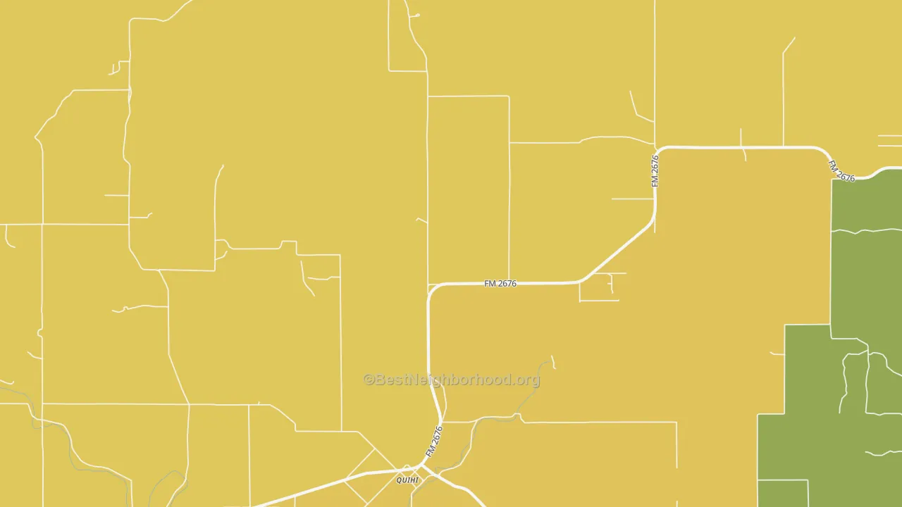 Map of the best neighborhoods in the Quihi area, with better matches in green and worse matches in red