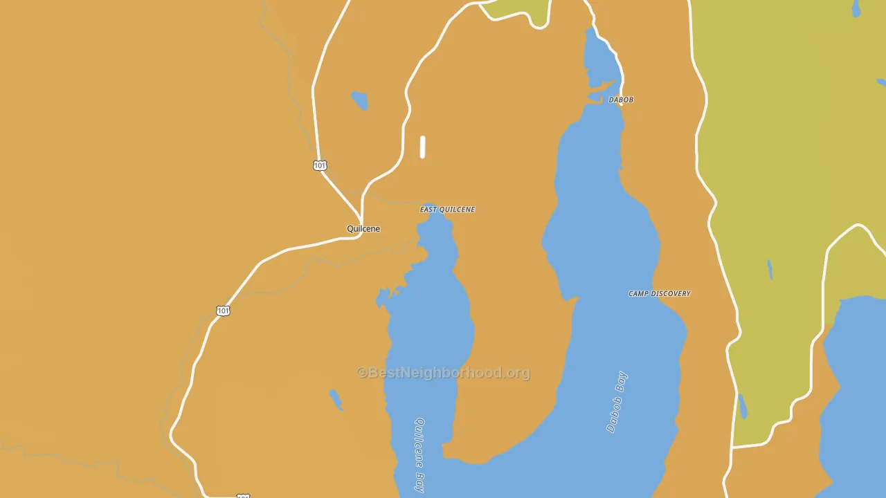 Map of the best neighborhoods in the Quilcene area, with better matches in green and worse matches in red