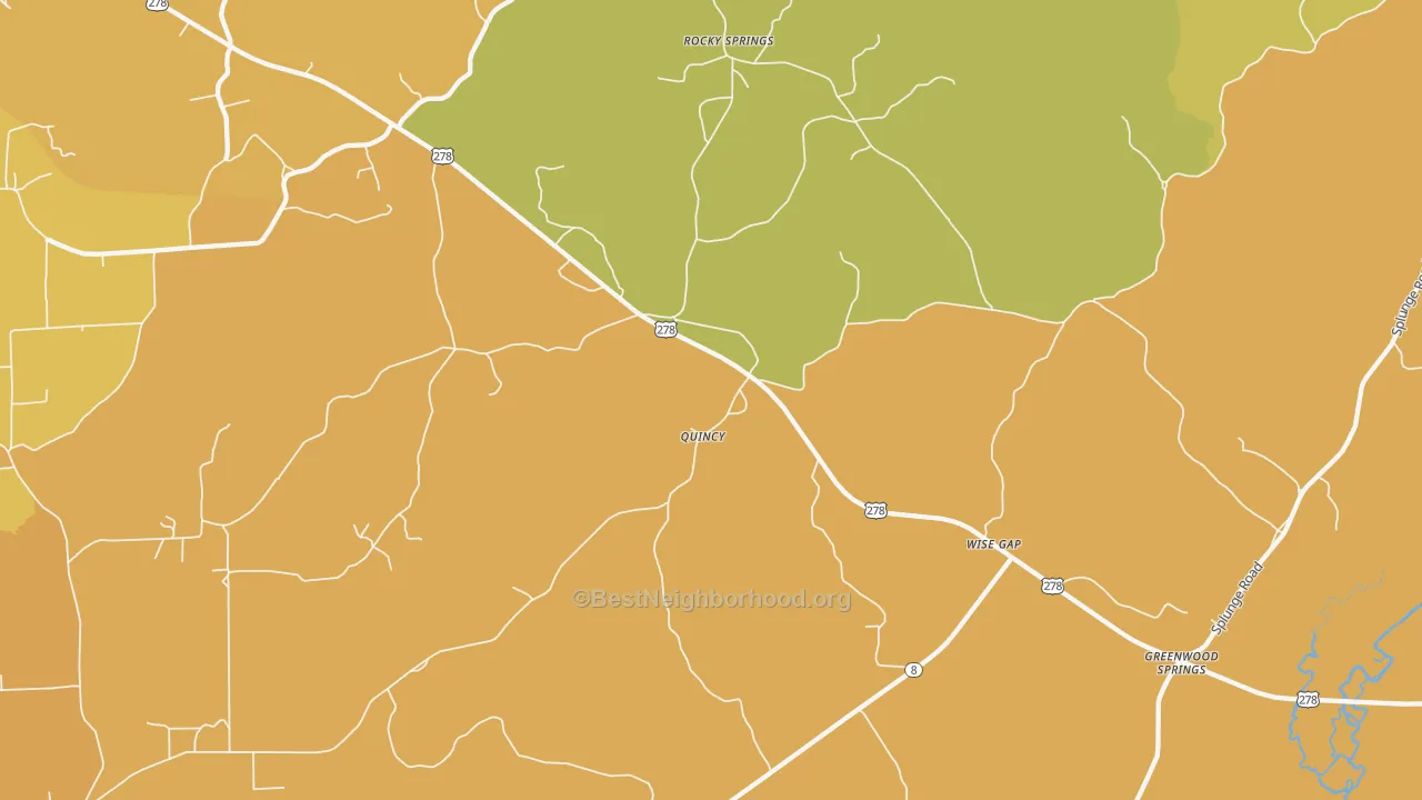 Map of the best neighborhoods in the Quincy area, with better matches in green and worse matches in red