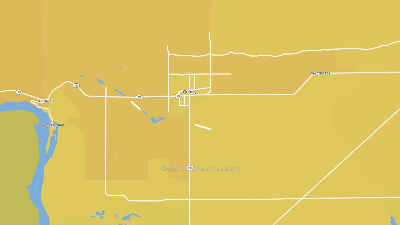 Map of the best neighborhoods in the Quincy area, with better matches in green and worse matches in red