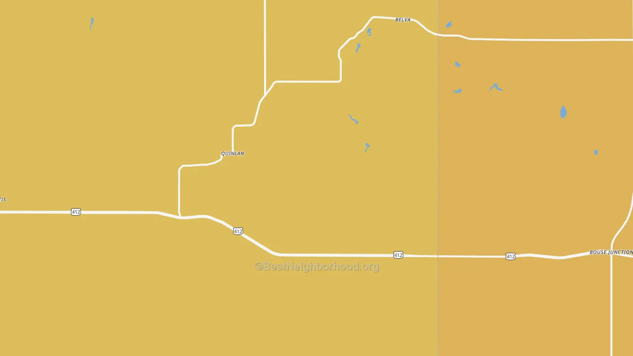 Map of the best neighborhoods in the Quinlan area, with better matches in green and worse matches in red