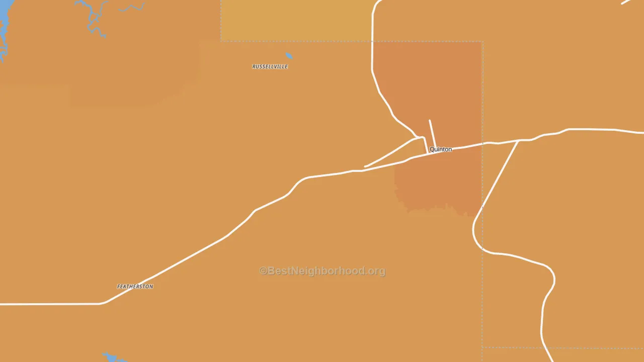 Map of the best neighborhoods in the Quinton area, with better matches in green and worse matches in red