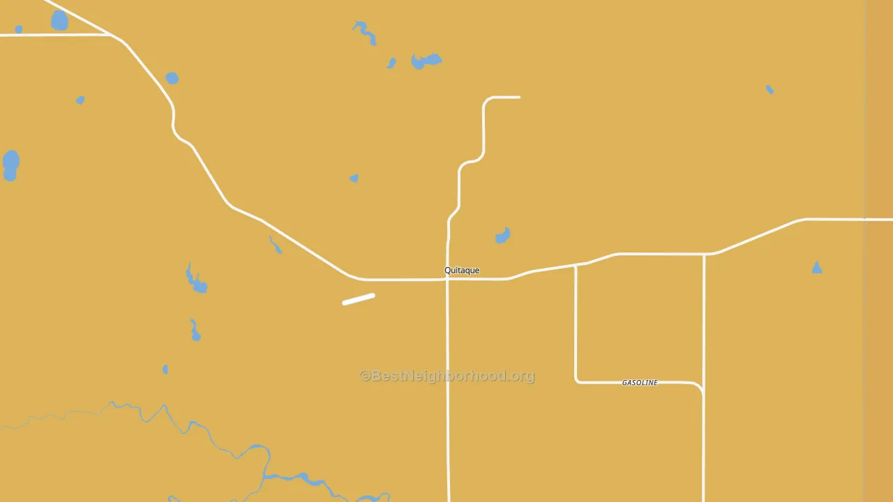 Map of the best neighborhoods in the Quitaque area, with better matches in green and worse matches in red