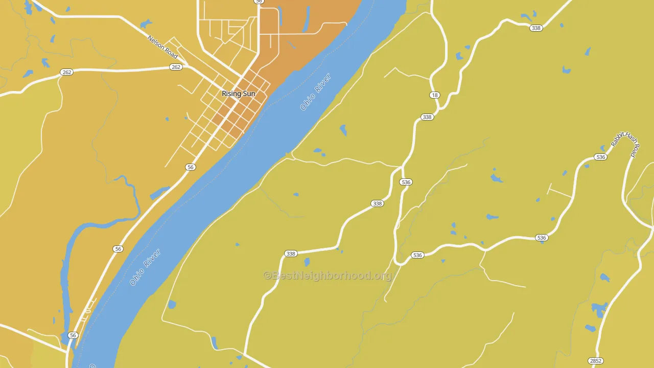 Map of the best neighborhoods in the Rabbit Hash area, with better matches in green and worse matches in red