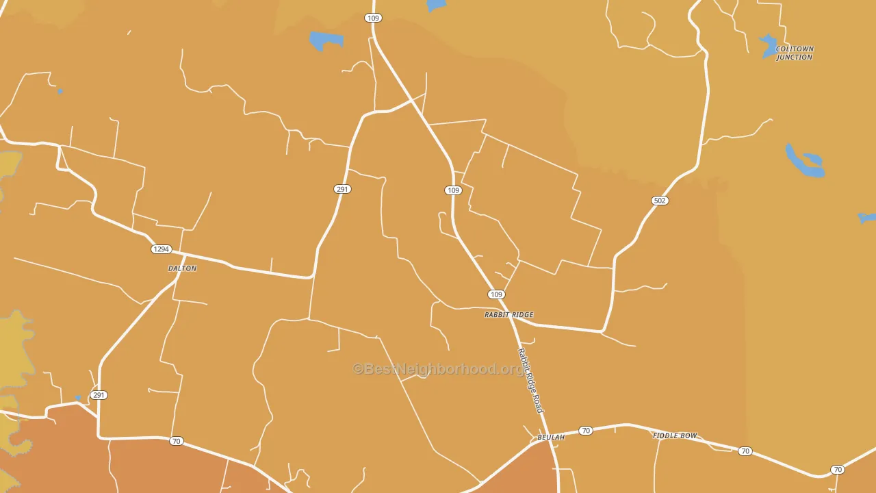 Map of the best neighborhoods in the Rabbit Ridge area, with better matches in green and worse matches in red