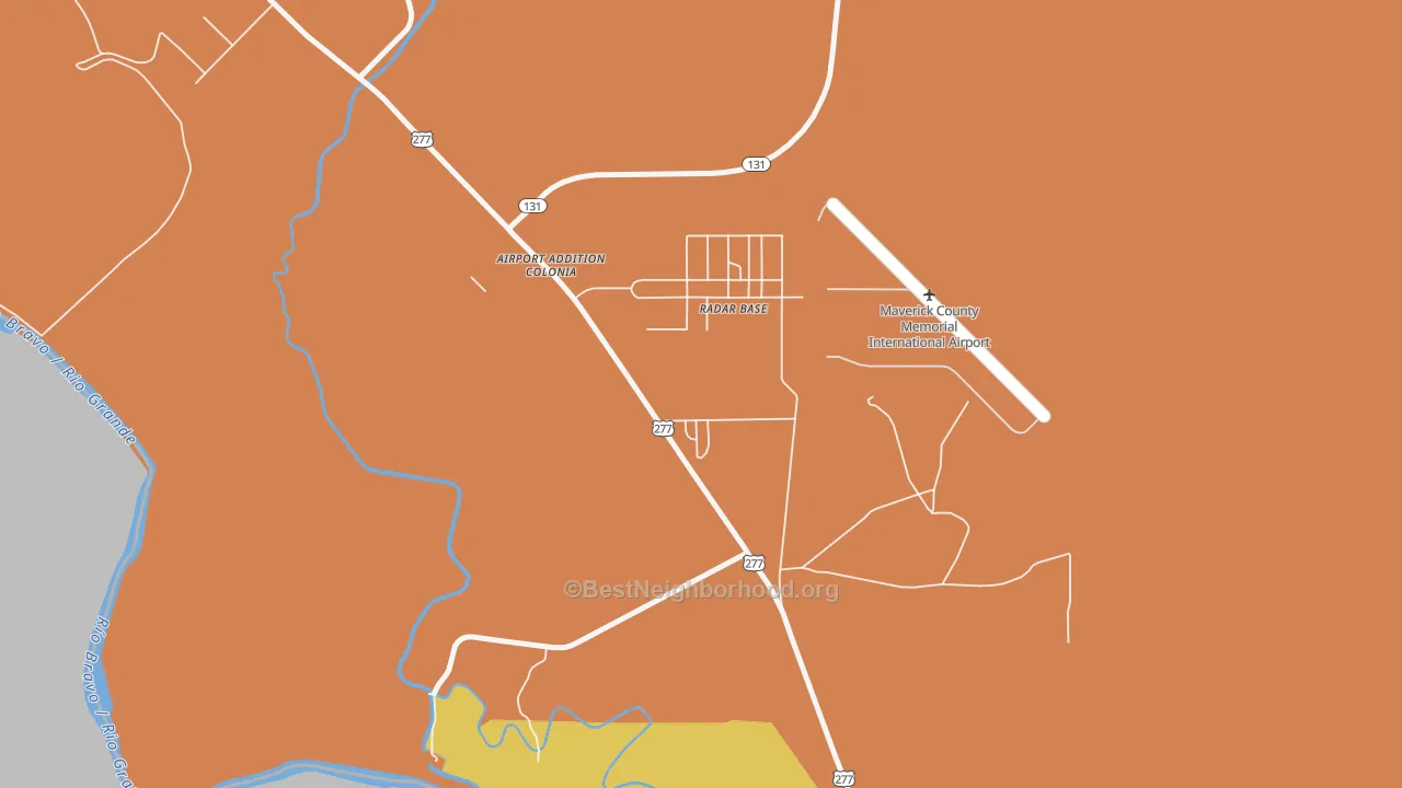 Map of the best neighborhoods in the Radar Base area, with better matches in green and worse matches in red