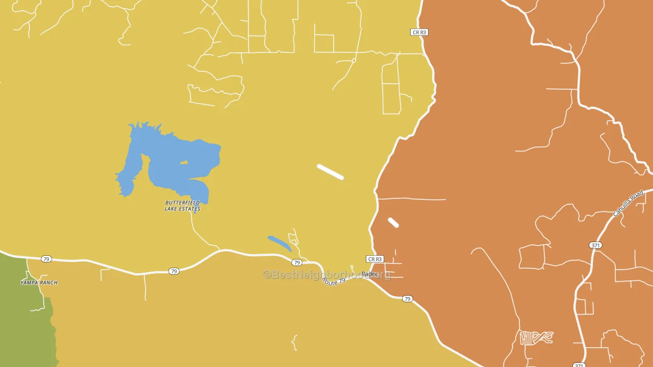 Map of the best neighborhoods in the Radec area, with better matches in green and worse matches in red