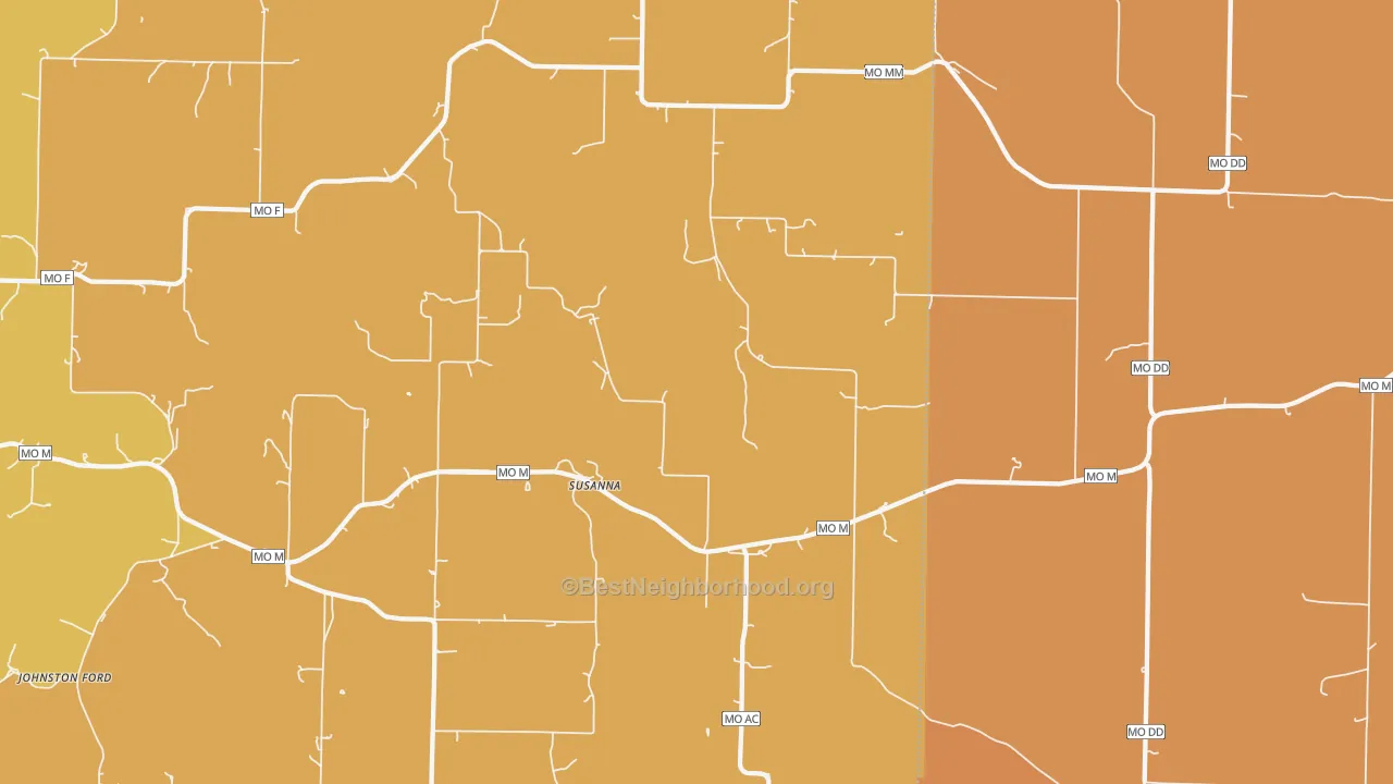 Map of the best neighborhoods in the Rader area, with better matches in green and worse matches in red