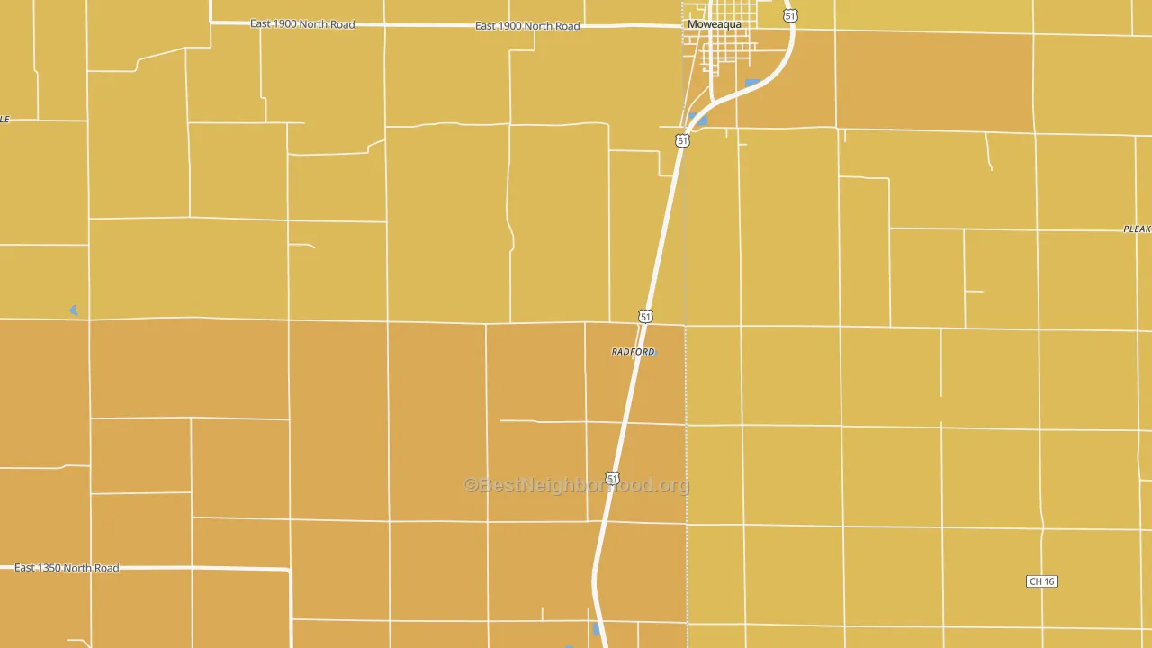 Map of the best neighborhoods in the Radford area, with better matches in green and worse matches in red