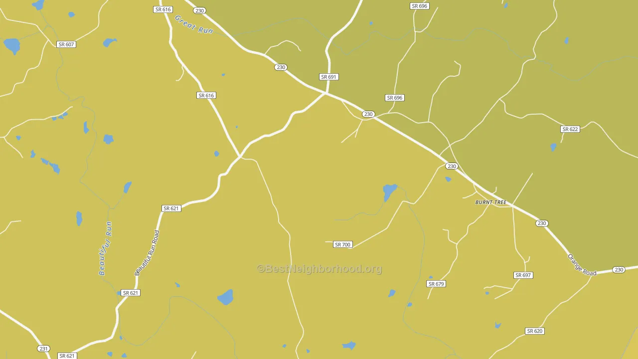 Map of the best neighborhoods in the Radiant area, with better matches in green and worse matches in red