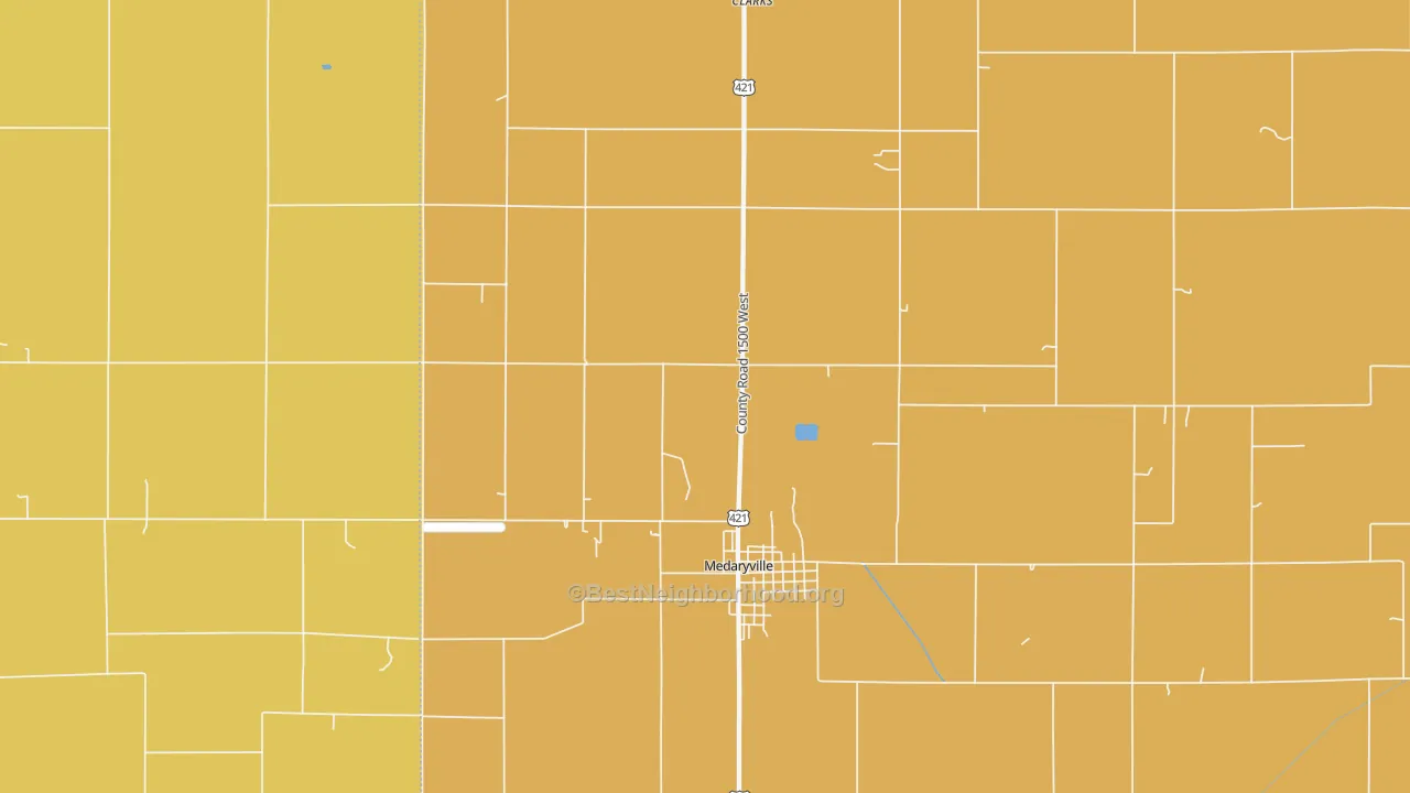 Map of the best neighborhoods in the Radioville area, with better matches in green and worse matches in red