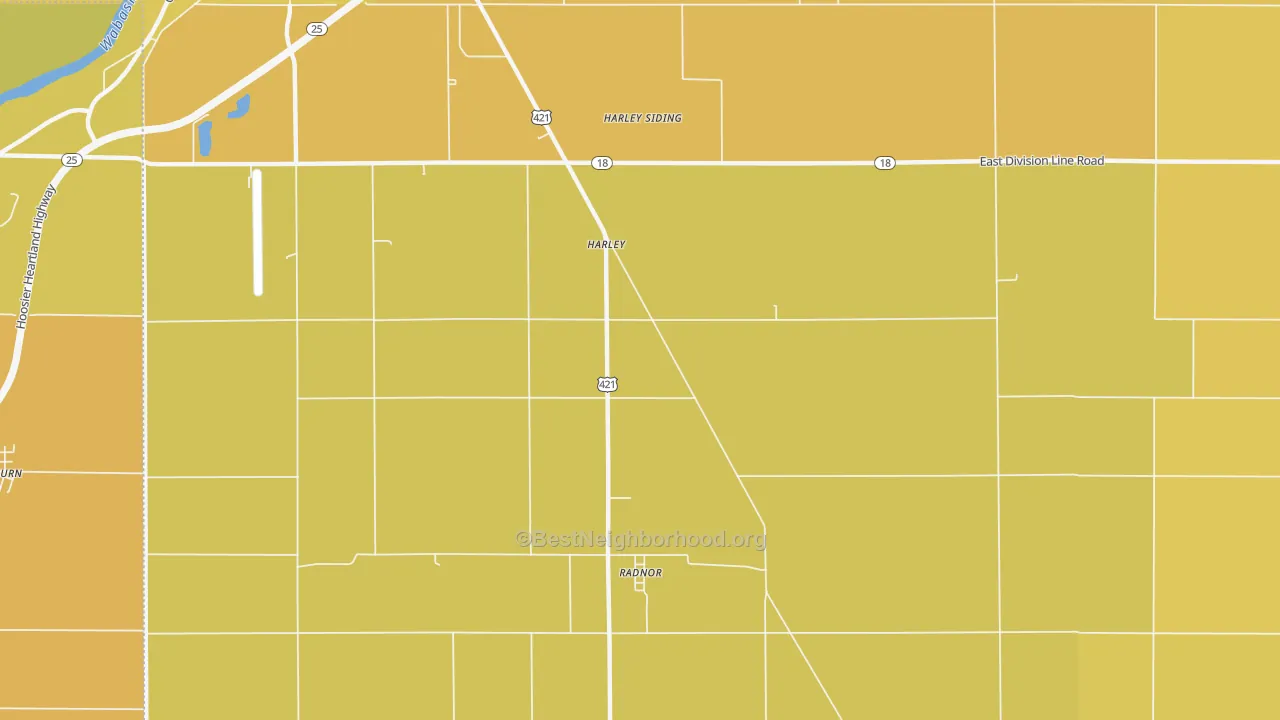 Map of the best neighborhoods in the Radnor area, with better matches in green and worse matches in red