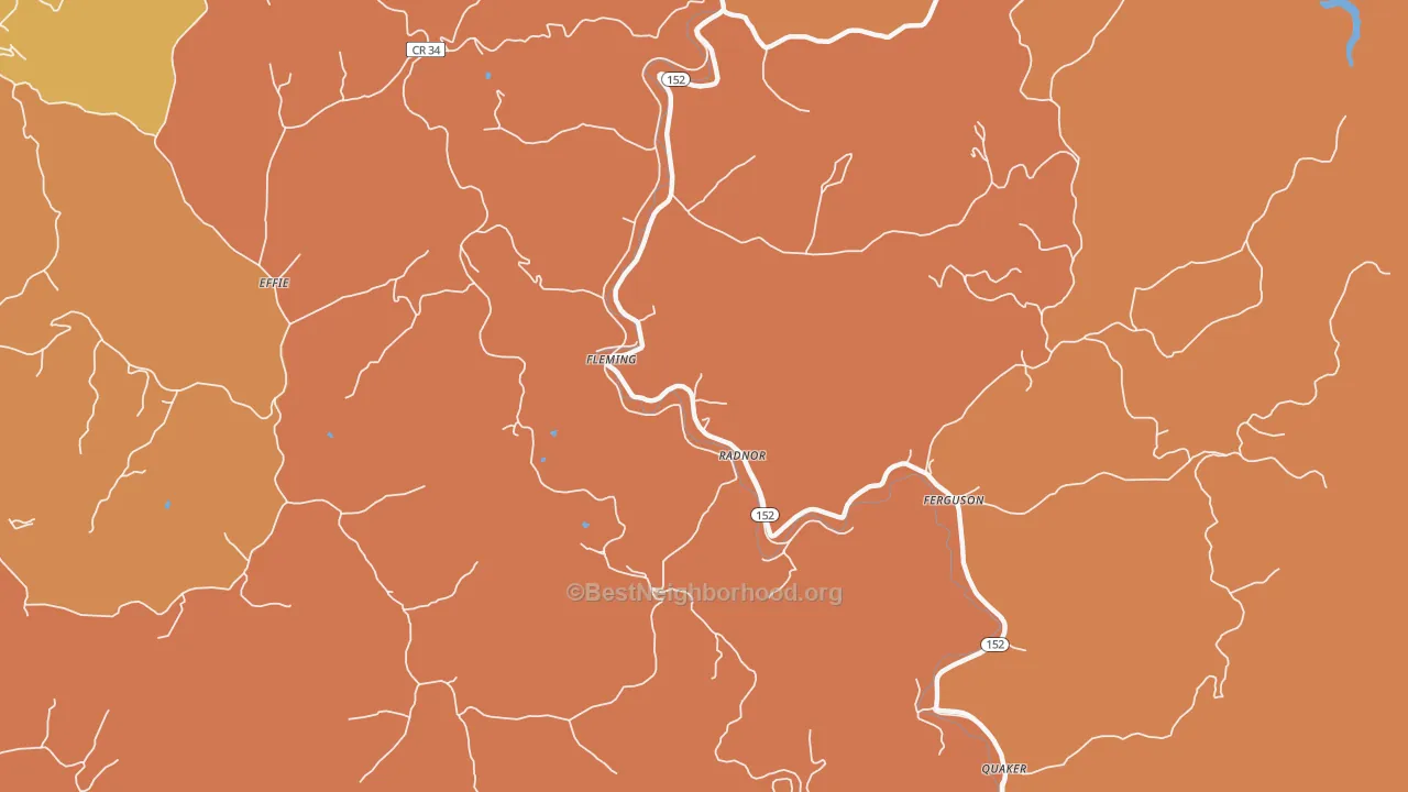 Map of the best neighborhoods in the Radnor area, with better matches in green and worse matches in red