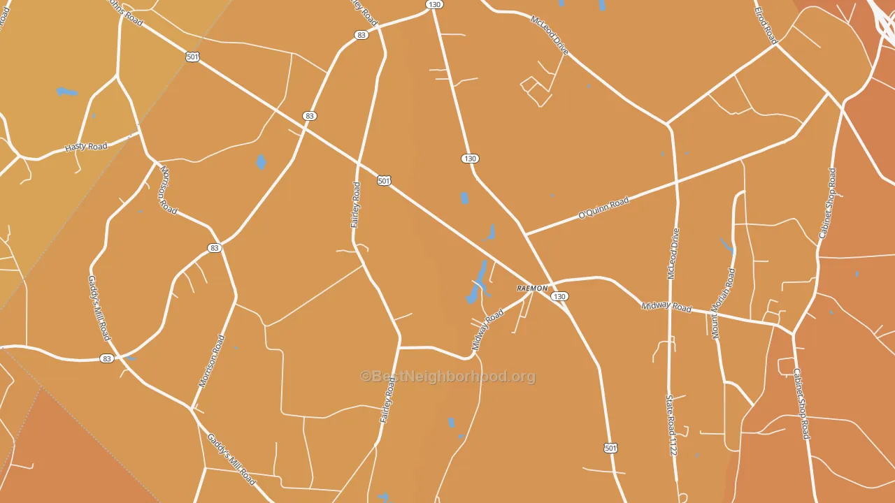 Map of the best neighborhoods in the Raemon area, with better matches in green and worse matches in red