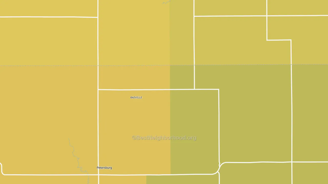 Map of the best neighborhoods in the Raeville area, with better matches in green and worse matches in red