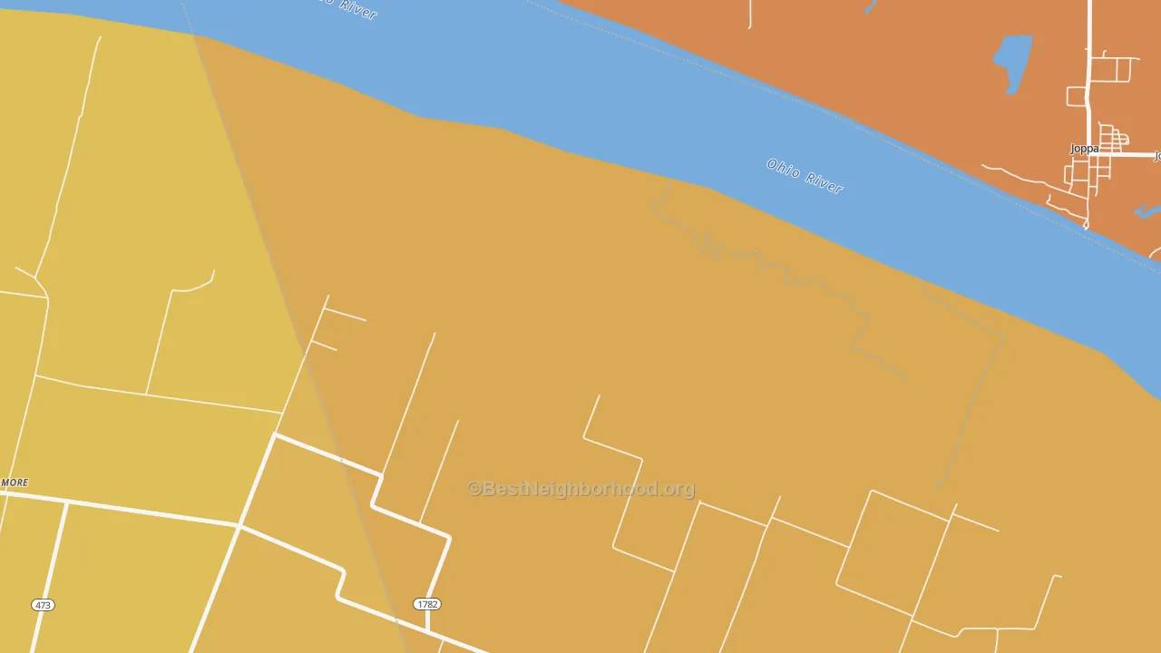 Map of the best neighborhoods in the Ragland area, with better matches in green and worse matches in red