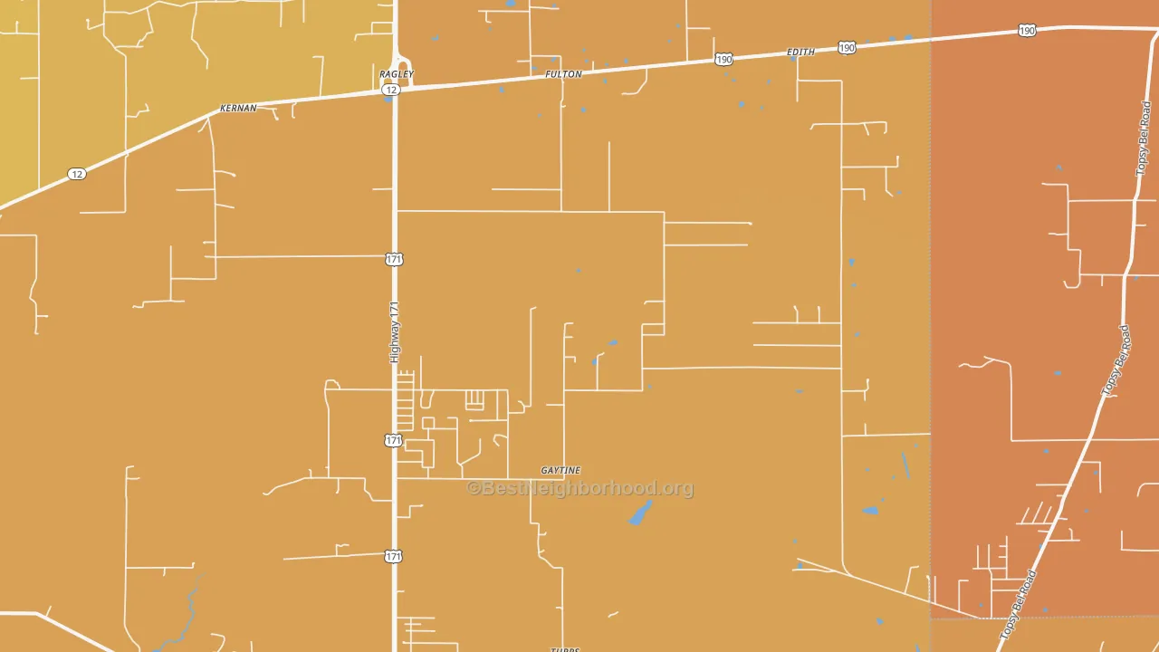 Map of the best neighborhoods in the Ragley area, with better matches in green and worse matches in red